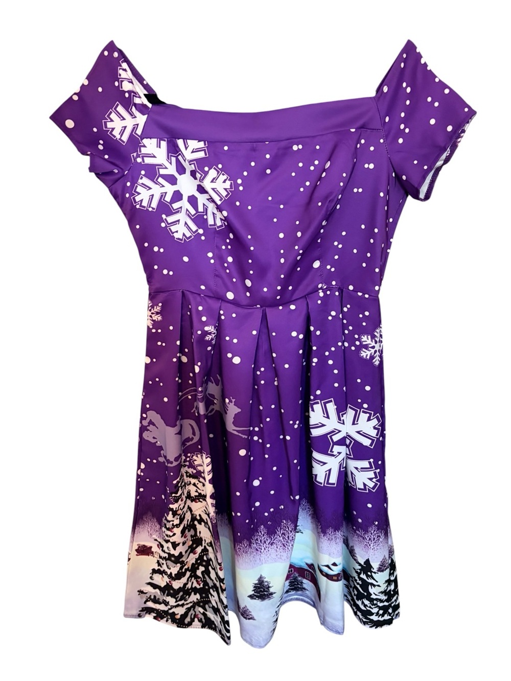 Purple Holiday Snowflake Fit & Flare Dress - Picture 5 of 7